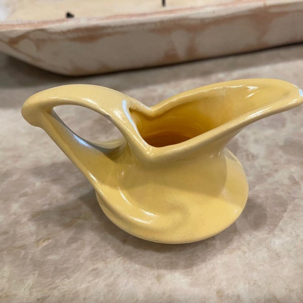 Vintage creamer matte yellow 1939 USA pottery